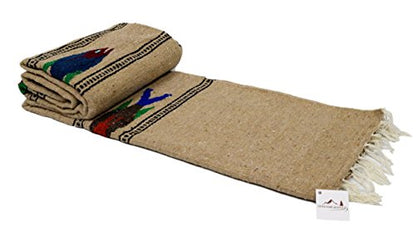 Open Road Goods Thick Mexican Yoga Blanket - Serape Fish Design - Handmade (Khaki) - color: Khaki