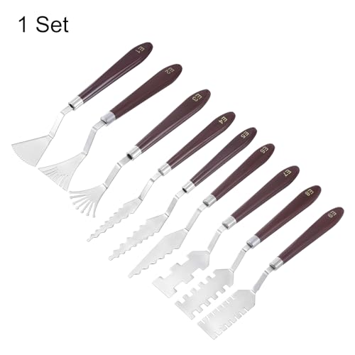 HARFINGTON 9pcs E1-E9 Painting Palette Knife Set Stainless Steel Art Spatula Painting Pallet Knives Scrapers Tools with Plastic Handle for Acrylic Oil Canvas Mixing Spreading