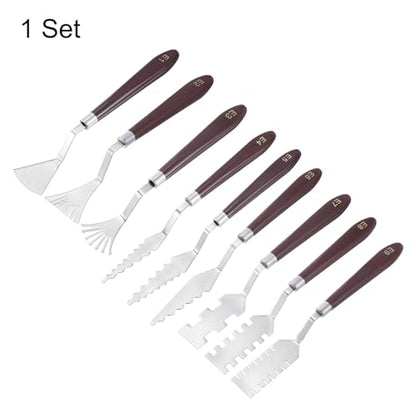 HARFINGTON 9pcs E1-E9 Painting Palette Knife Set Stainless Steel Art Spatula Painting Pallet Knives Scrapers Tools with Plastic Handle for Acrylic Oil Canvas Mixing Spreading
