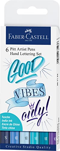 Faber-Castell Pitt Artist Pen Hand Lettering Set - 6 Blue Brush Lettering Pens