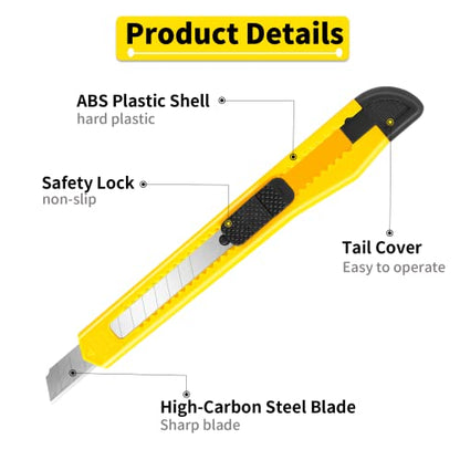 DIYSELF 8 Pack Box Cutter Retractable Utility Knife, 9mm Wide Blade | Box Cutters Bulk for Cardboard, Packages, Paper, Snap-Off Blades Razor Knife, Navajas para Trabajo, Disposable Box Opener - style: 8 Pack
