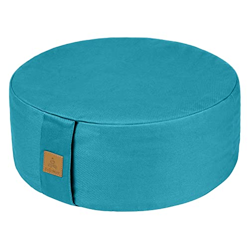 Zafu Buckwheat Meditation Cushion,D=13"/16" H=5.5",Round Zabuton Meditation Pillow,Yoga Bolster Kneeling Pillow Premium Yoga Pillow for Sitting on Floor Zippered Cotton Cover - color: Cyan Blue, size: 16"x16“x5"