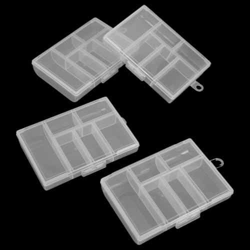 4 Pack Plastic Organizer Box with Dividers, Clear Compartment Organizer Box | Travel Small Bead Organizer for Jewelry Fishing Tackles Earring Rhinestones Beads, Small Storage Containers for DIY Crafts