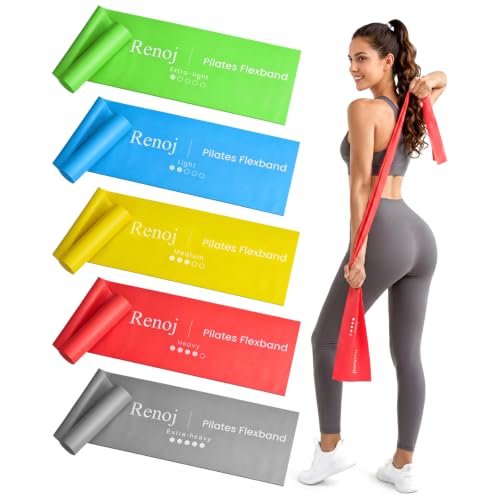 Renoj Pilates Flexbands, 5-Pack Latex-Free Resistance Bands Set – Exercise Bands for Pilates, Yoga, Stretching & Physical Therapy | Home Gym Equipment for Women & Men - color: Colorful
