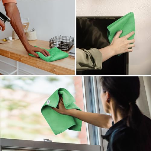 MR.SIGA Microfiber Cleaning Cloths, Streak Free Microfiber Towels, 12 Pack | All-purpose microfiber cloths, ultra absorbent, reusable household cleaning towels, Green, 32 x 32 cm(12.6 x 12.6 inch) - size: 12.6 x 12.6 inch