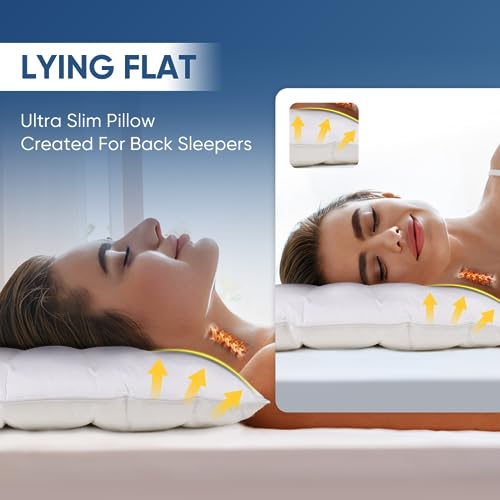 MINUPWELL Ultra Flat Pillows for Sleeping Thin, 7D High Support 2.5 inch Height Ultra Thin Pillows,Slim Bed Pillows for Stomach Sleeper,Standard Size -18x26 in - color: White, size: 1Pc-Standard Size