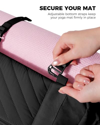Small Gym Bag for Women - Duffle Weekender Work Duffel Carry on Tote Bag | Puffer Yoga Mat Holder Wet Compartment Coin Purse BPA-Free - color: Black
