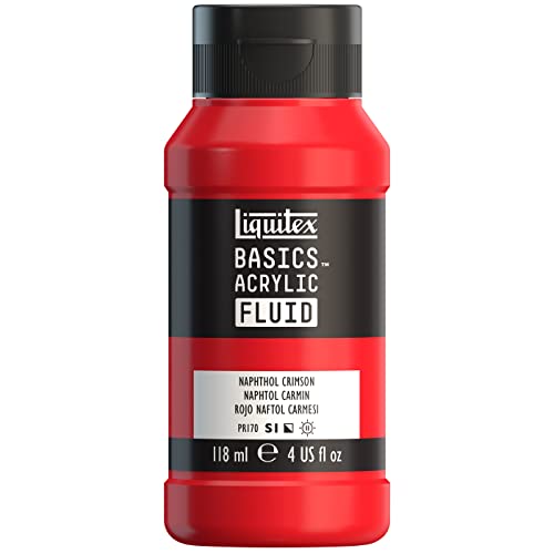 Liquitex BASICS Acrylic Fluid Paint, 4-oz Bottle, Napthol Crimson | Super Versatile, Fine Art Pigments; Fluid Consistency, Vibrant satin colors, Permanent, Lightfast, Water-Resistant Finish - color: Napthol Crimson, style: 118ml (4-oz)