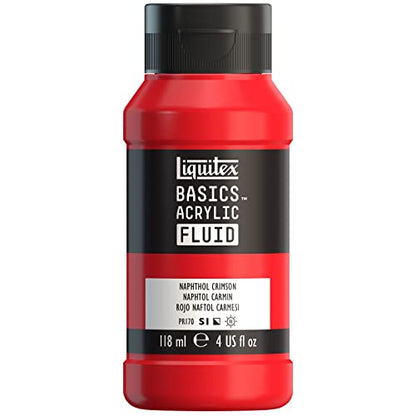 Liquitex BASICS Acrylic Fluid Paint, 4-oz Bottle, Napthol Crimson | Super Versatile, Fine Art Pigments; Fluid Consistency, Vibrant satin colors, Permanent, Lightfast, Water-Resistant Finish - color: Napthol Crimson, style: 118ml (4-oz)