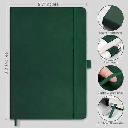 RETTACY Graph Grid Paper Notebook, 192 Pages, A5 Size (5.7'' x 8.3'') | 5 Squares per Inch, Leather Hardcover, 100 GSM Thick Paper, for School, Students, Math, Engineering (Dark green) - color: Dark Green, style: Grid