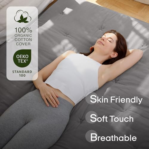 ZonLi Japanese Floor Futon Mattress 100% Cotton Cover Foldable Portable | 80" x 60" Queen Size 2.5" Thick Tatami Mat Sleeping Pad, Roll Up Floor Lounger Bed for Guest, Dormitory, Camping & Travel - color: Grey, size: Queen(80"L x 60"W x 2.5"Th)