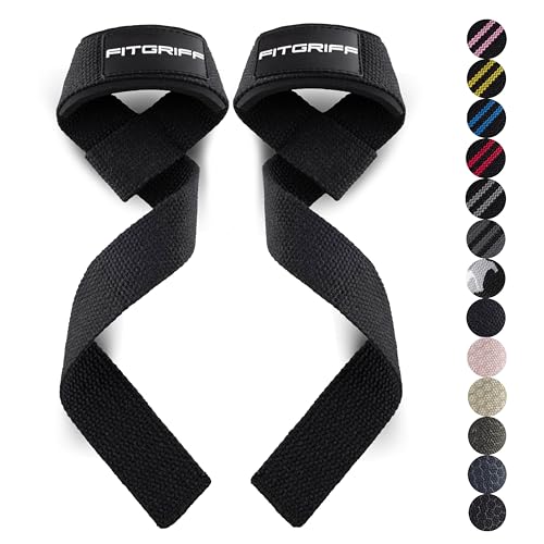Fitgriff® Lifting Wrist Straps for Weightlifting, Gym, Deadlift, Workout (Made of Premium Cotton & Padded) - Men & Women - color: Black, size: Standard (above 6.3' Wrist)