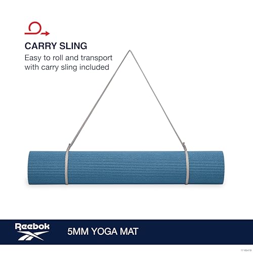 Reebok 5mm Solid Yoga Mat 68" x 24" Non-Slip, Lightweight, Foldable, and Durable Exercise Mat with Carry Strap for Home Workout, Yoga, Pilates, Fitness, and Outdoor Training - color: Cyber Mint