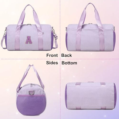 Personalized Initial Dance Bag for Girls,Small Gym Sport Yoga Dance Bags Gift for Kid,Cute Letter Kid Weekender Ballet Bags,Toddler Travel Duffle Tote with Adjustable Straps(Purple-A) - color: Purple, style: A