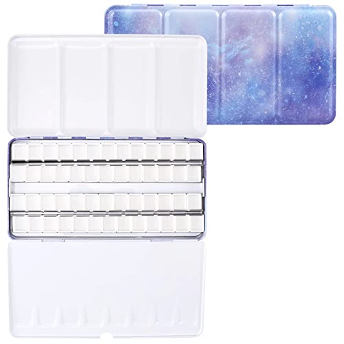 Empty Watercolor Palette, Empty Watercolor Tin with Fold Out Palette, Large Purple Watercolor Tray Palette with 52 Empty Half Pans for Plein Air Painting and Sketching - color: Galaxy, size: 52 Empty Half Pans