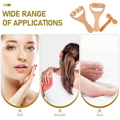 Ciieeo Wooden Massage Roller Tool 3-Piece Set Deep Tissue Massager for Legs Feet Arms Neck and Back - Portable Handheld DIY Wellness Tool for Women