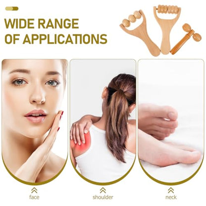 Ciieeo Wooden Massage Roller Tool 3-Piece Set Deep Tissue Massager for Legs Feet Arms Neck and Back - Portable Handheld DIY Wellness Tool for Women