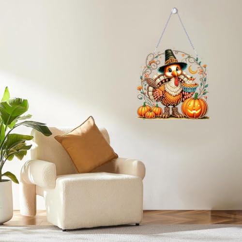 Thanksgiving Hanging Diamond Art Kits for Adult Diamond Painting Kit | Fall DIY Diamonds Painting Art Kit, Acrylic Diamonds Painting Suncatcher Board Kit, Special Crystal Diamond Hanging Ornament - color: DP04528