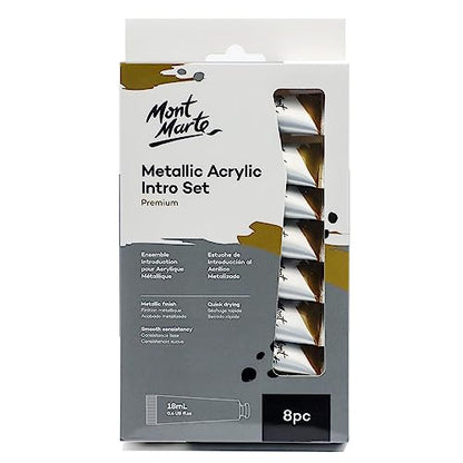 Mont Marte Metallic Acrylic Paint Set 8 Piece x 18 ml Tubes, Lightfast Colors with Smooth Consistency and Opaque Metallic Finish. - size: 0.61 Fl Oz (Pack of 1)