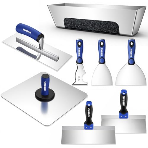 Drywall Hand Tools Kit, Drywall Knife Set with Putty Knives, Taping Knives, Aluminum Hawk, Mud Pan, Flat Finishing Trowel, Multi-Fuctional Paniter Scraper