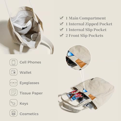 Barsine Tote Bag for Women Unisex Lightweight Nylon Totes Purses and Handbags Large Casual Shoulder Hobo for Travel Gym - color: White