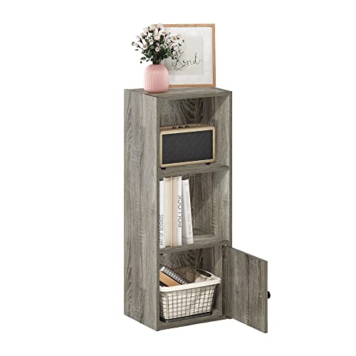 Furinno LUDER Book Shelf, 3-Tier Modern Bookshelf, Bookcase with 1 Door Storage Cabinet, 9.3 x 12 x 31.5, for Organization and Storage, for Living Room, Bedroom, Home Office, French Oak - color: French Oak, size: 3-Cube with Cabinet