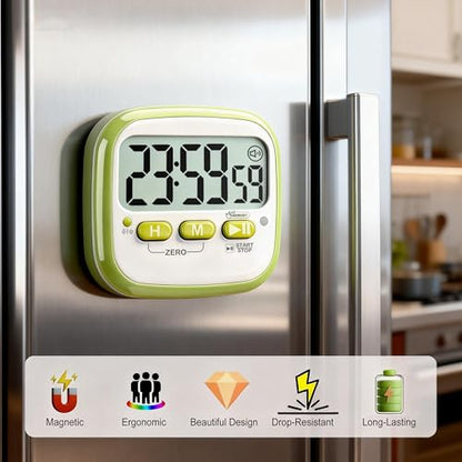 Antonki 2 Pack Classroom Timers for Kids Teachers, Magnetic Countdown Digital Kitchen Timer for Cooking, Study, Exercise, Games, Time Mangement - Loud/Silent Mode - Battery Included - color: 2* Sky Blue & Green ( Classic Pair )