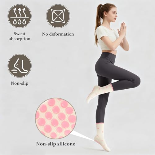 Women's Pilates Grip Socks, Ruffle Non Slip Bow Pattern Yoga Socks | Grippy, Frilly Trim, Embroidery, Crew Length, Soft Cotton, Arch Support, for Barre Ballet Dance Workout Hospital Home Gifts - color: F02-green + Pink + Purple