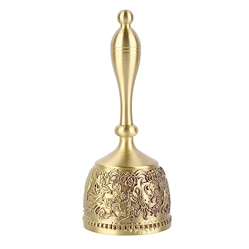 Solid Brass Hand Call Bell 4.7 Inch – Loud Dinner Bell with Elegant Carved Design & Curved Handle for Classroom, Church, School, Wedding, and Meditation