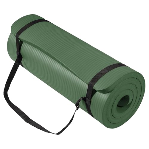 BalanceFrom Yoga Mat, 1-Inch Extra Thick High Density Exercise Mat, Anti-Tear Exercise Yoga Mat with Carrying Strap, Suitable for Various Yoga Exercises, Multiple Colors - color: Green Jasper