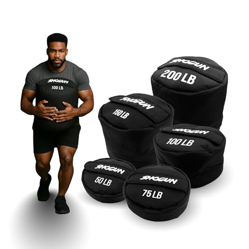 Shogun Sandbags for Working Out – Heavy Duty Workout Sandbag for Weight Training, Cross Training, Strongman, Fitness & Military Use – Adjustable Exercise Sand Bags for Full Body Training - color: Black, size: 75 LB