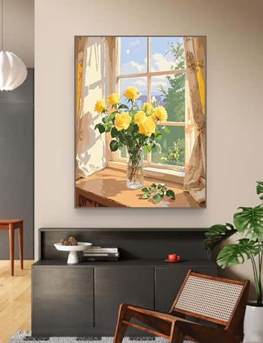 ZRIZQ Paint by Numbers Kit for Adults Beginner,Flower Landscape,16x20 | Full set with wooden brushes,rolled canvas,rich paints.Calming activity.Beginner friendly.Just open and paint. - color: 16"X20"Rolled Canvas(Frameless)-Flowers 8