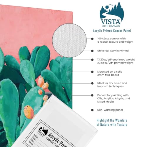 Vista Jute Acrylic-Primed Canvas Panels - 8"x10", 3 Pack - Blank Canvas for Traditional Oils, Eco Friendly, 100% Jute, Triple-Primed, Extra Coarse Texture, Ideal for Dry Brush and Impasto Techniques - size: 8"x10"