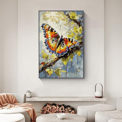 Yezavesu Framed Paint by Numbers Kit for Adults Beginner & Kids Ages 8-12, Butterfly Paint by Numbers with Frame, DIY Number Painting for Adults Butterfly for Home Wall Decor Gift 8X 12 inch | With Frame Canvas 8x12 inch, DIY Acrylic Painting by Numbers B