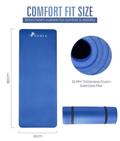 ROMIX Yoga Mat Thick 10Mm, Non-Slip Exercise Mat, 72 X 24 In, NBR - color: Blue