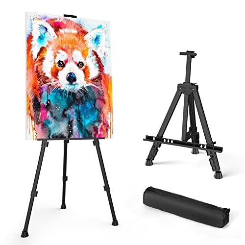 Art Painting Display Easel Stand - Portable Adjustable Floor Artist Easel | Aluminum Metal Tripod Black Stand with Bag, Height from 17" to 66", Sturdy for Table-Top/Floor Painting, Drawing, Displaying - style: Black - 1pack
