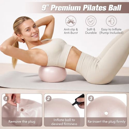 GINMIC Pilates Kit, Pilates Equipment for Home Workouts, at Home Pilates Set with Complete Accessories: Pilates Ring, Pilates Ball, Long and Loop Resistance Bands, Socks, Massage Ball, Guide & Bag - color: Oat & Brown