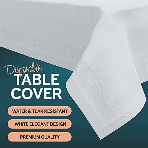 HOUZZKINGZ USA Paper Tablecloths for Rectangle Tables | 54” X 108” – 4 Pack | White Paper Disposable Tablecloth | 3-Ply Premium Paper & Plastic Table Cloths for Parties Disposable - size: 4 Pack