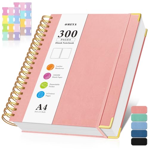 Blank Spiral Notebook: Sketch Book 8.5" X 11", Hardcover Leather Sketchbook | 300 Pages Unlined Notebooks for Women Men,100gsm Thick Paper Journal, A4 Large Art Sketchbook for Drawing Writing Work, Pink - color: Pink, size: A4