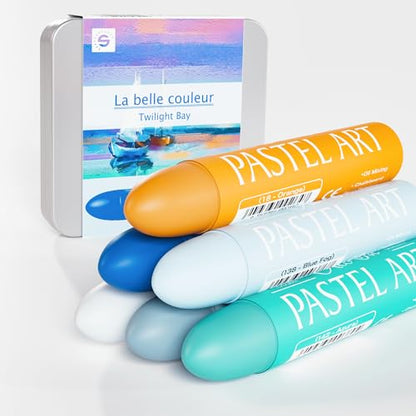 6 Pack Jumbo Oil Pastels Set (14 x 84 mm), Soft Oil Pastels with Vibrant Colors, Great Blending and Layering, Pastel Crayons for Professional Artists and Hobbyists, Twilight Bay - color: Twilight Bay