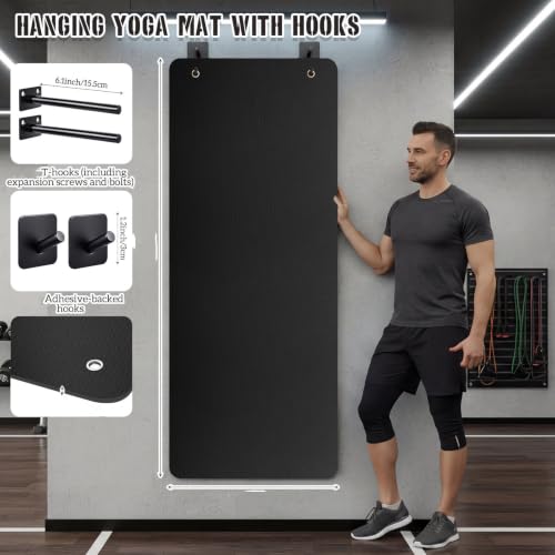 Briwooody Yoga Mat Wall Mount with Holes - color: Black, size: 72"x24"x1/4''