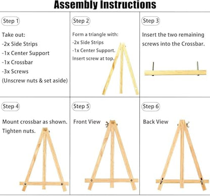 6 Pack 9 Inch Wood Easels, Tabletop Painting Easel Stand for Canvas, Photo & Sign Display - Portable Tripod Art & Craft Easels for Kids and Adults