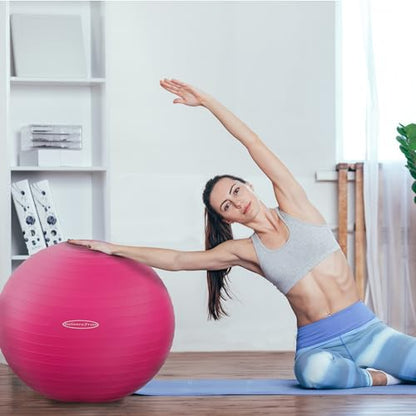 Fitvids Anti-Burst and Slip Resistant Exercise Ball Yoga Ball Fitness Ball Birthing Ball with Quick Pump - color: Pink, size: XXL(31-34in/78-85cm)