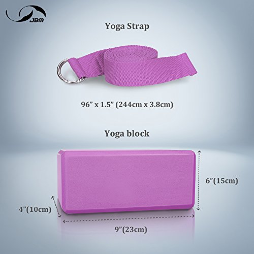 JBM Yoga Blocks 2 Pack with Strap, Cork Block 2 Pack EVA Foam Yoga Bricks Set,Stretch Blocks