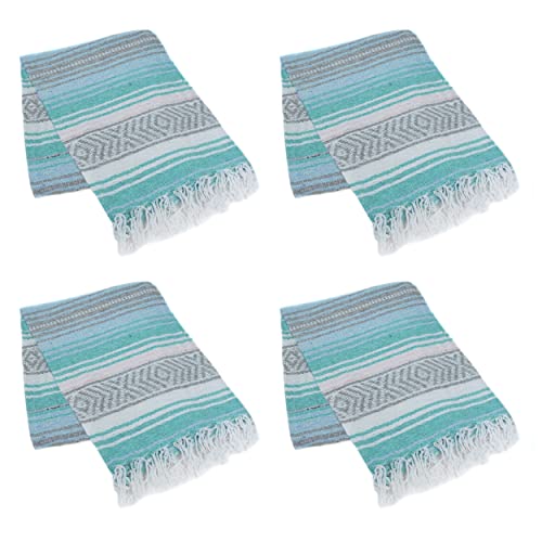 La Montana Bulk Falsa Mexican Blanket, 4 Pack, Light Blue/Mint/Silver/White | Authentic 74"x50" Lightweight Yoga Blanket Made in Mexico - Decorative Throw for Picnic, Camping, Beach, Bed, Home Decor - color: Light Blue/Mint/Silver/White
