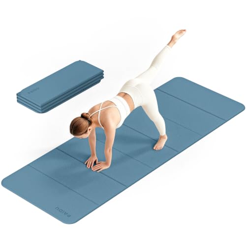 PAIDU Foldable Yoga Mat 10mm Thick, 75"x26" Non-Slip Fitness Exercise Mat - color: Blue Gray