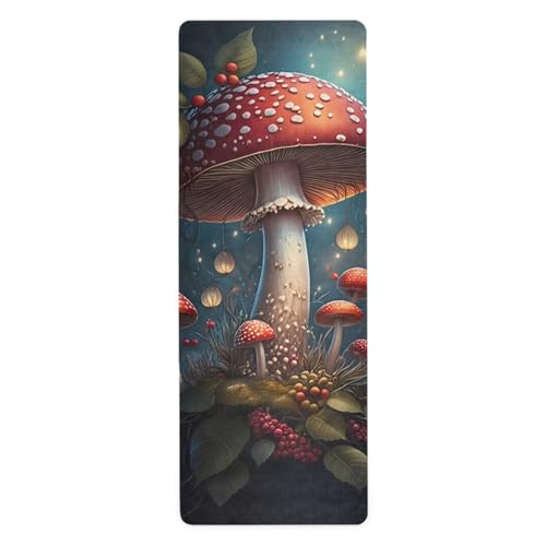 Large Red Mushroom Yoga Mat, 71” x 26” Non-Slip Sports Yoga Mat with Storage Bag, for Indoor and Outdoor Fitness Exercise, Pilates