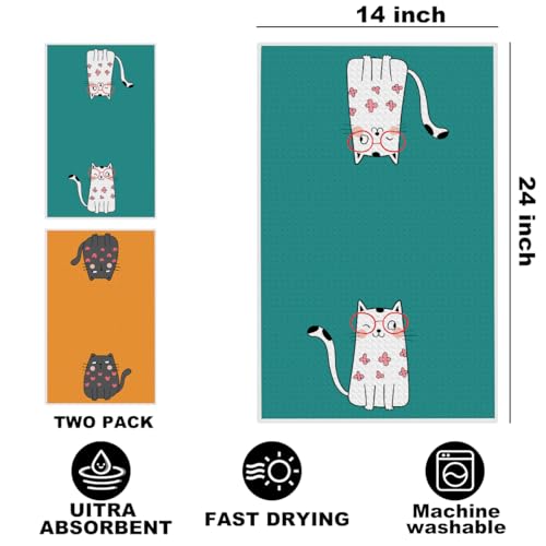 Jztco 2 Pcs Cute Cat Kitchen Towels, Cats Gifts Reusable Hand Towels - color: Multi 1489