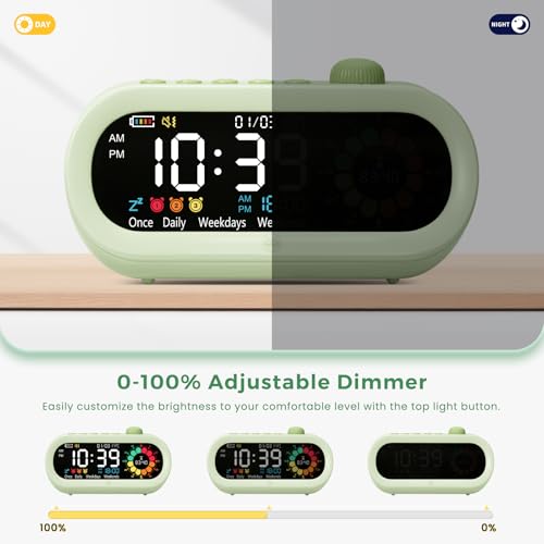 Mooking 3 in 1 Digital Alarm Clock for Bedroom with Visual Timer for Kids - color: Green