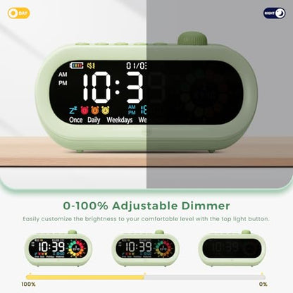 Mooking 3 in 1 Digital Alarm Clock for Bedroom with Visual Timer for Kids - color: Green